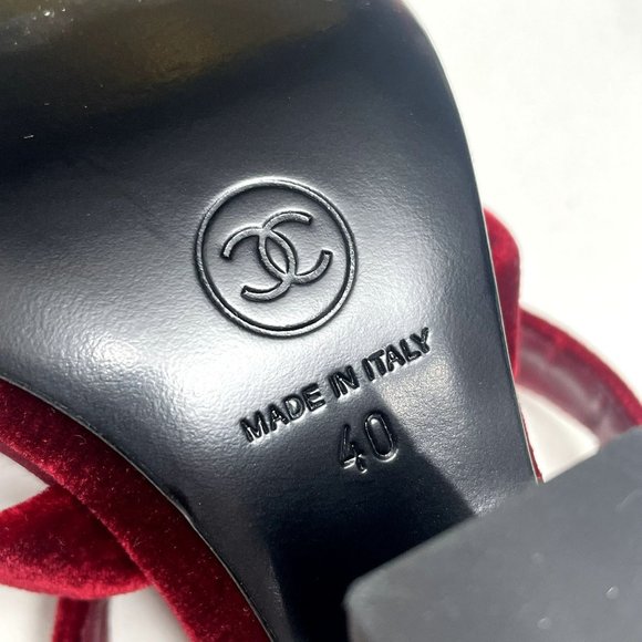 CHANEL 17A CC Logo Burgundy Velvet Strappy Slingback Open-Toe Sandals - IT 40 - Picture 7 of 11